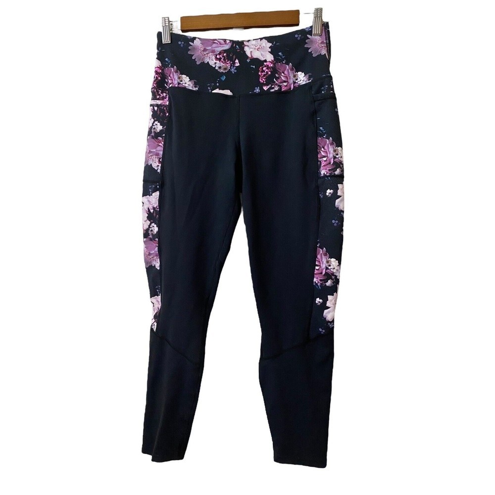 SKECHERS Los Angeles Women’s Sz M Black Floral Stretch Cropped Athletic Leggings